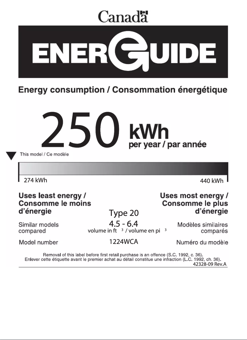 Page n°1 - Label énergétique U-Line U-1224WCB-00B