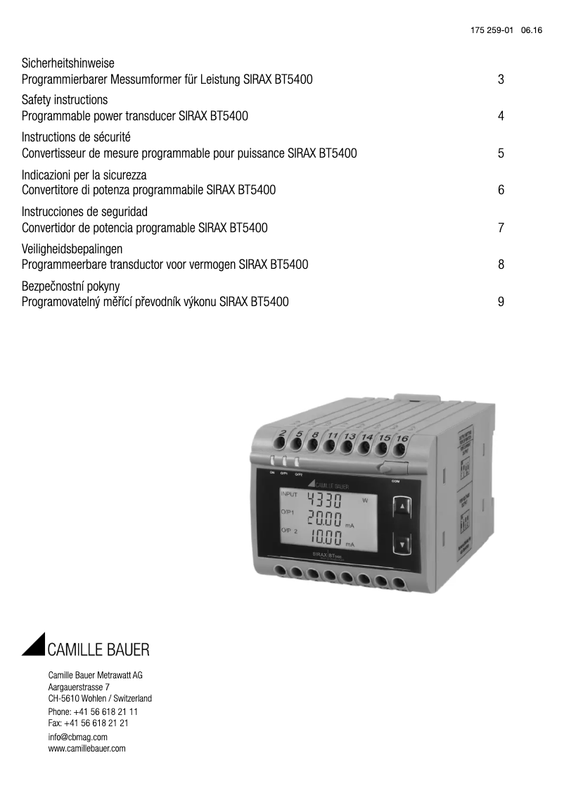 Image de la première page du manuel de l'appareil SIRAX BT5400