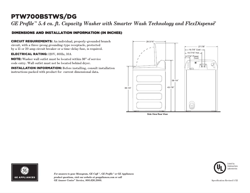 Imagen de la primera página del manual del dispositivo Profile PTW700BPTDG
