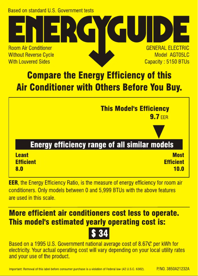 Page n°1 - Label énergétique GE AGT05LC