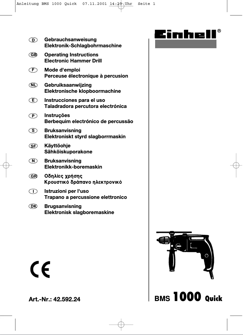 Page 1 de la notice Manuel utilisateur Einhell BMS 1000 Quick