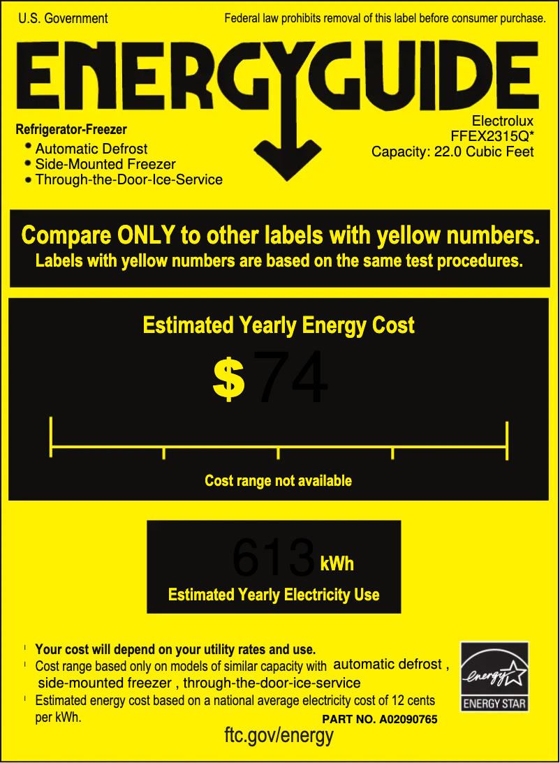 Page n°1 - Label énergétique Frigidaire FFEX2315Q