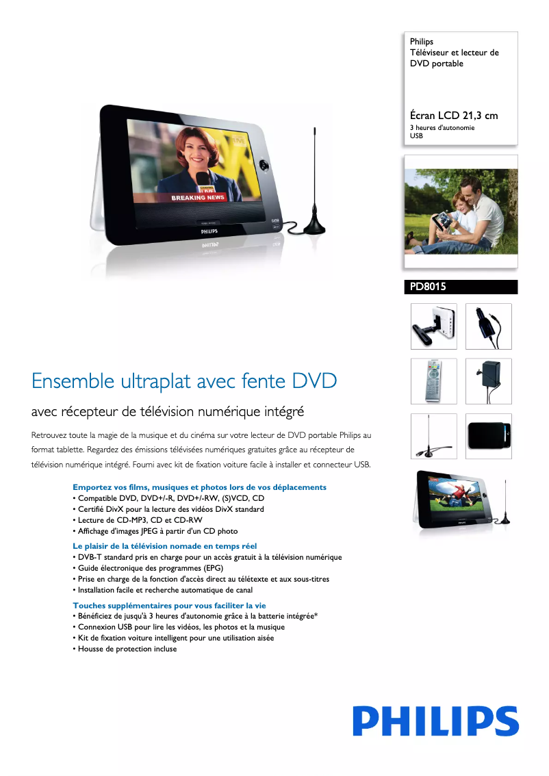 Page 1 de la notice Fiche technique Philips PD8015