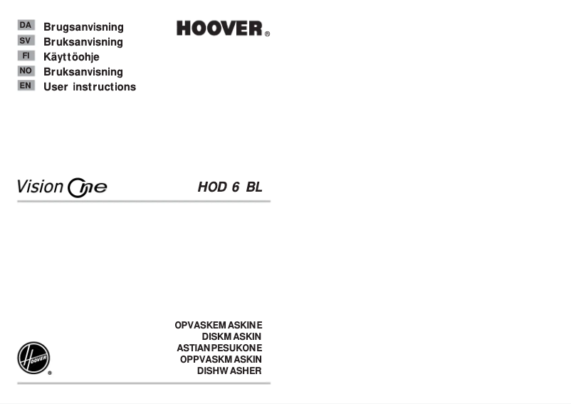 Page n°1 - Manuel utilisateur Hoover HOD 6 BL-86S