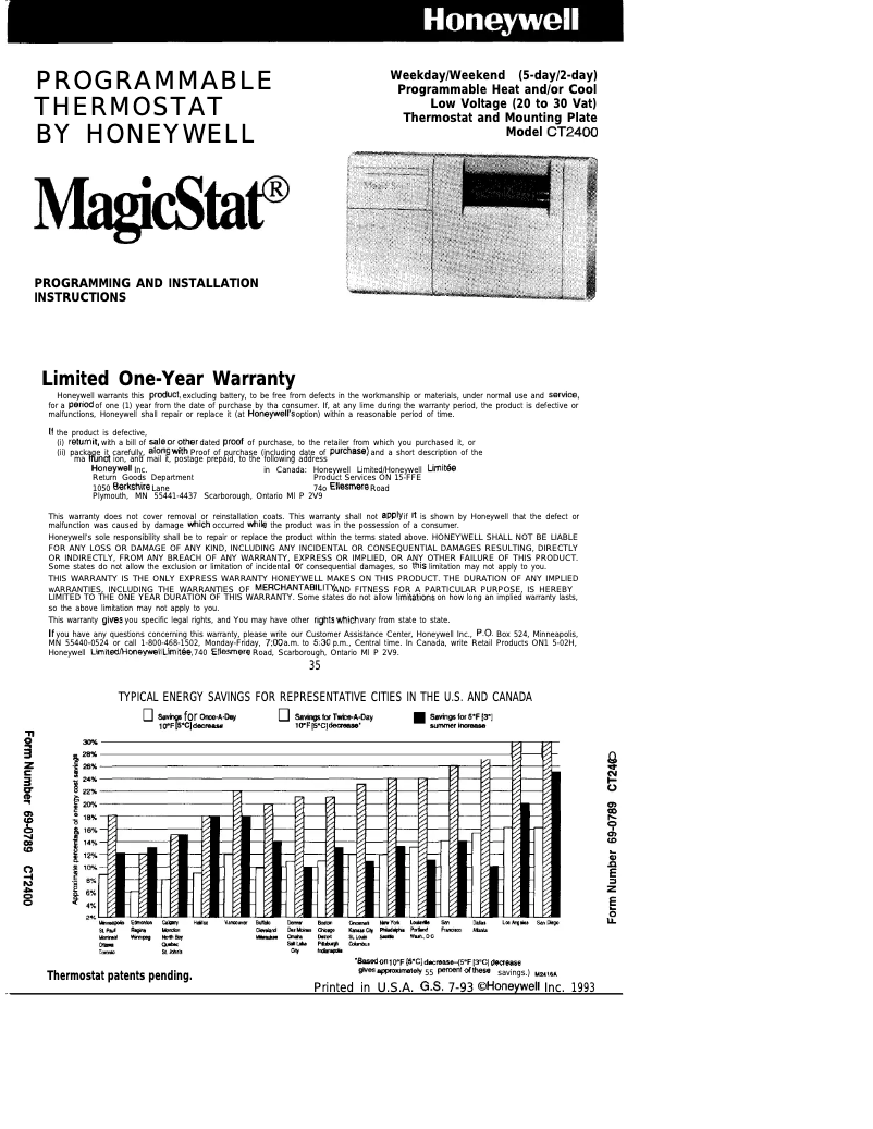 Page 1 de la notice Manuel utilisateur Honeywell CT2400