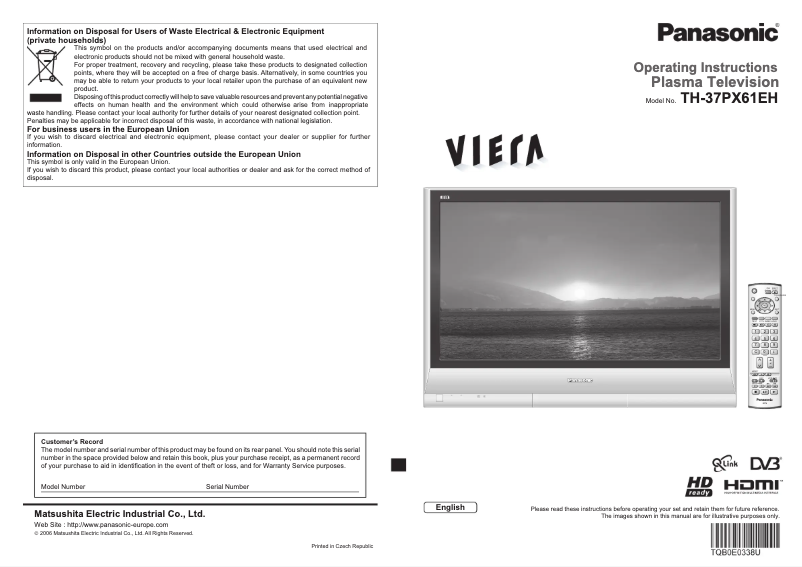 Page 1 de la notice Manuel utilisateur Panasonic Viera TH-37PX61EH