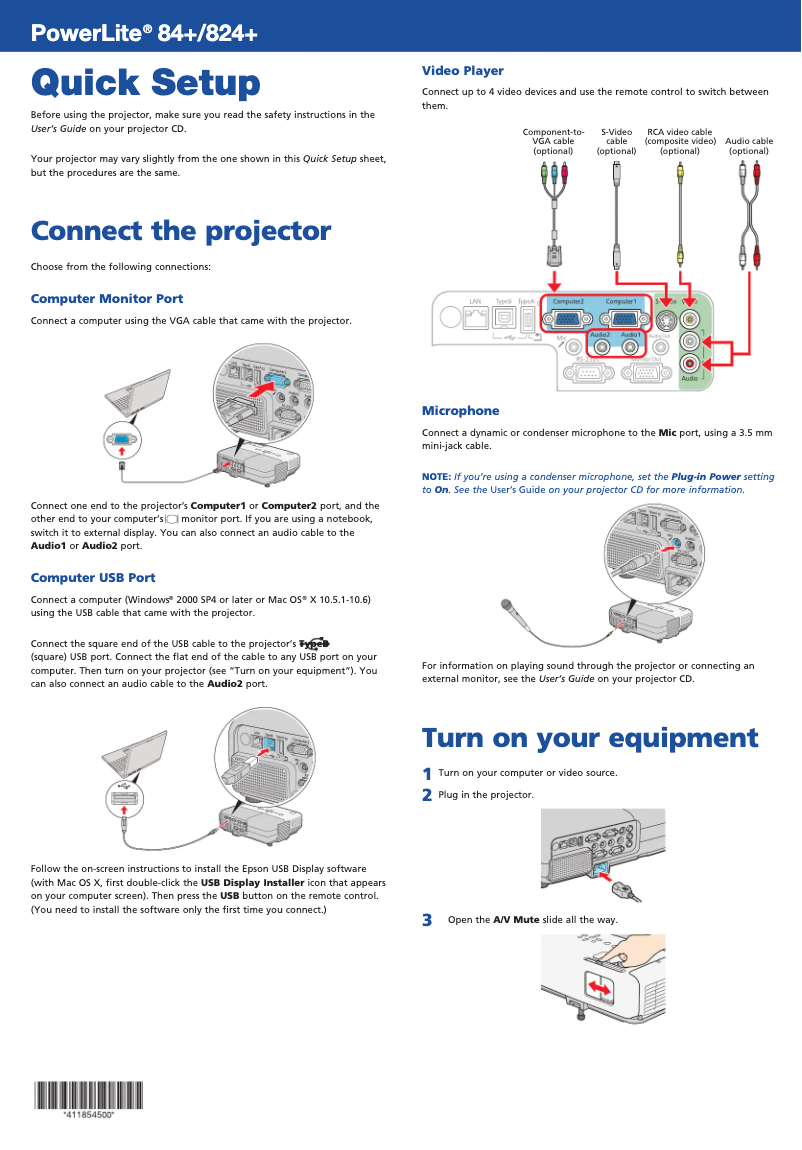 Page 1 de la notice Manuel utilisateur Epson Powerlite 824+