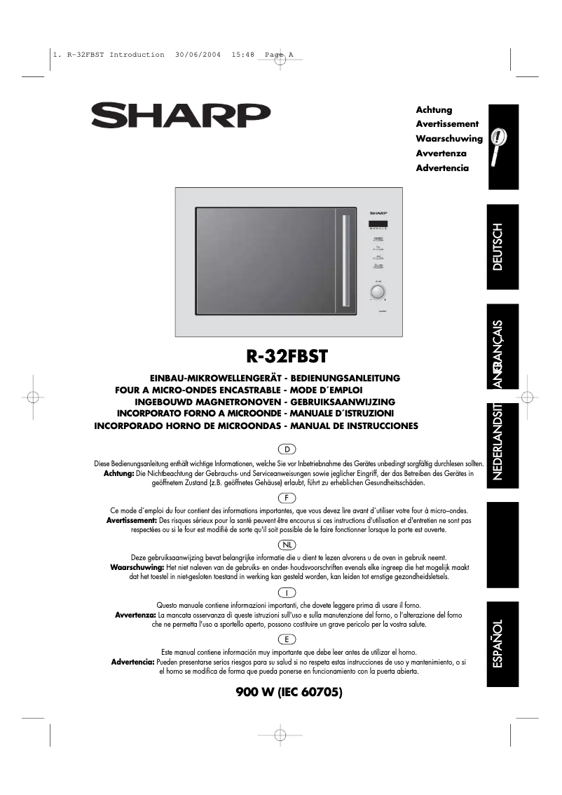 Page 1 de la notice Manuel utilisateur Sharp R-32FBST