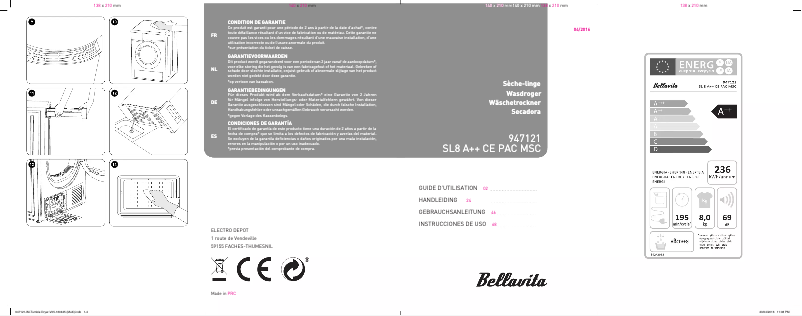 Page 1 de la notice Manuel utilisateur Bellavita SL8 A++ CE PAC MSC