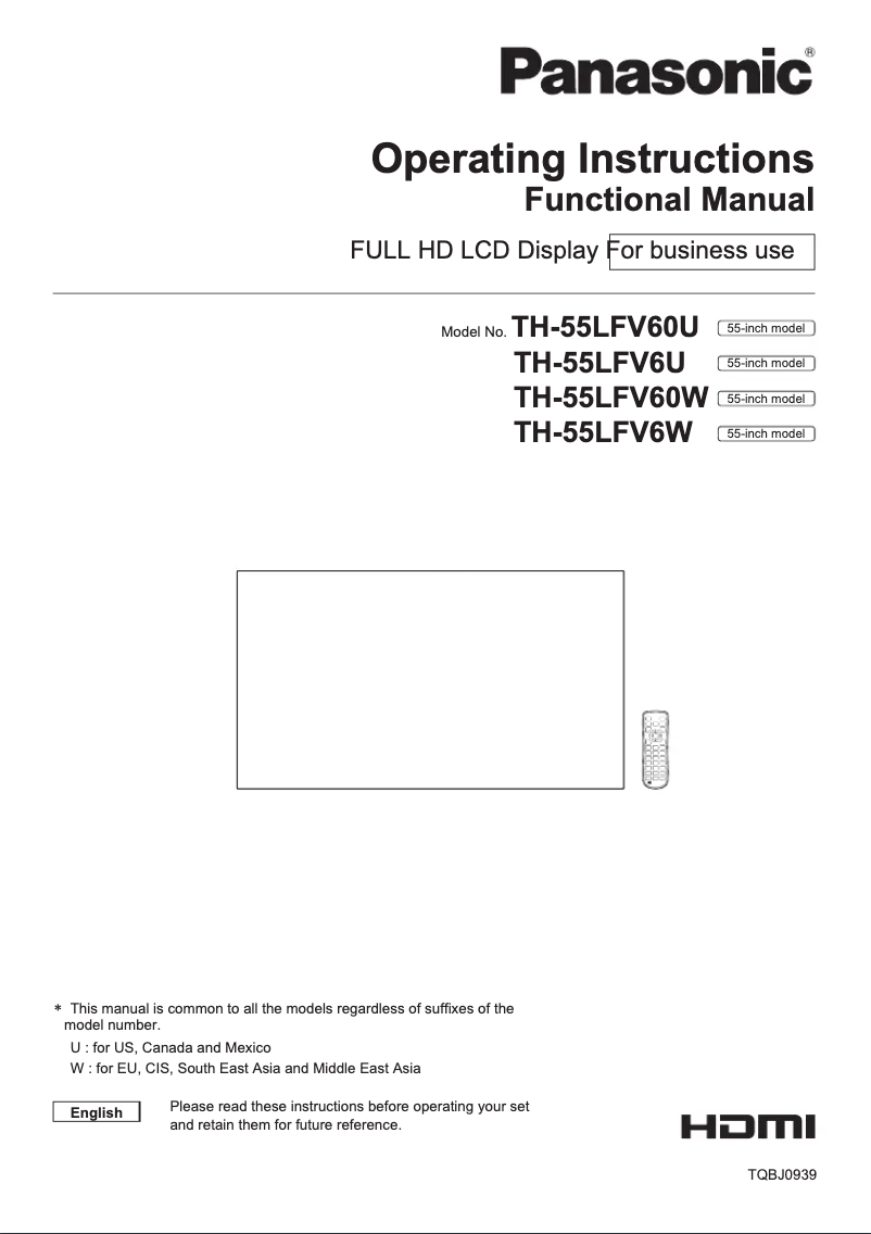 Page 1 de la notice Manuel utilisateur Panasonic TH-55LFV60