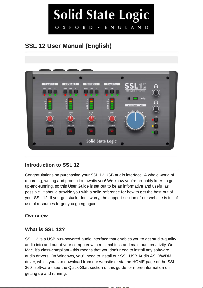 Page n°1 - Manuel utilisateur Solid State Logic SSL 12