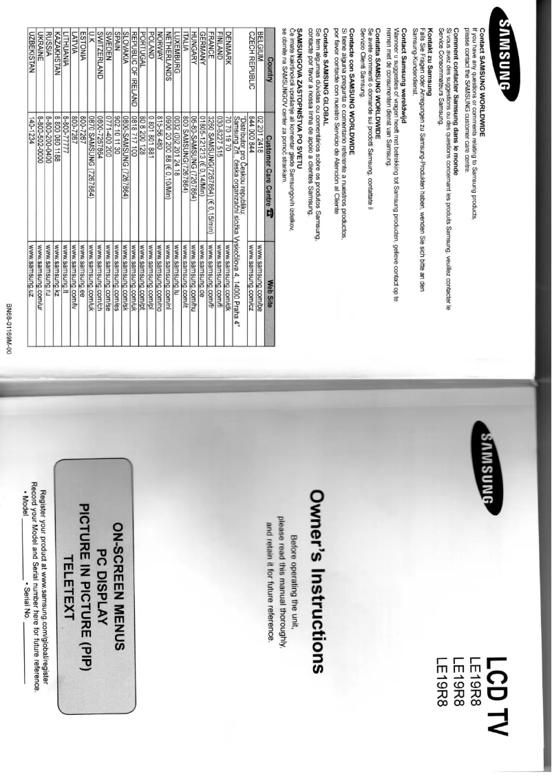 Page n°1 - Manuel utilisateur Samsung LE19R8-8BD