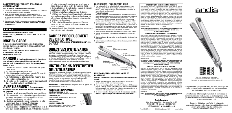 Page n°1 - Manuel utilisateur Andis CSI-1E