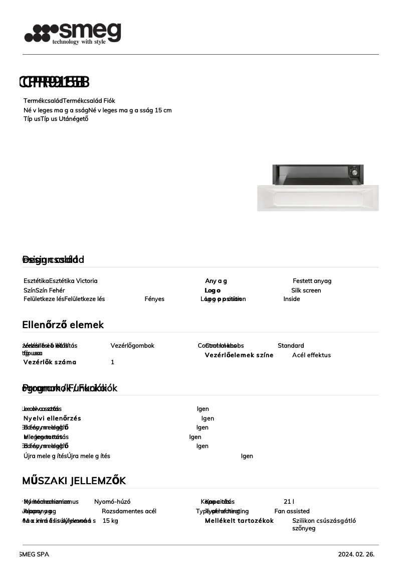 Page 1 de la notice Fiche technique Smeg CPR915B