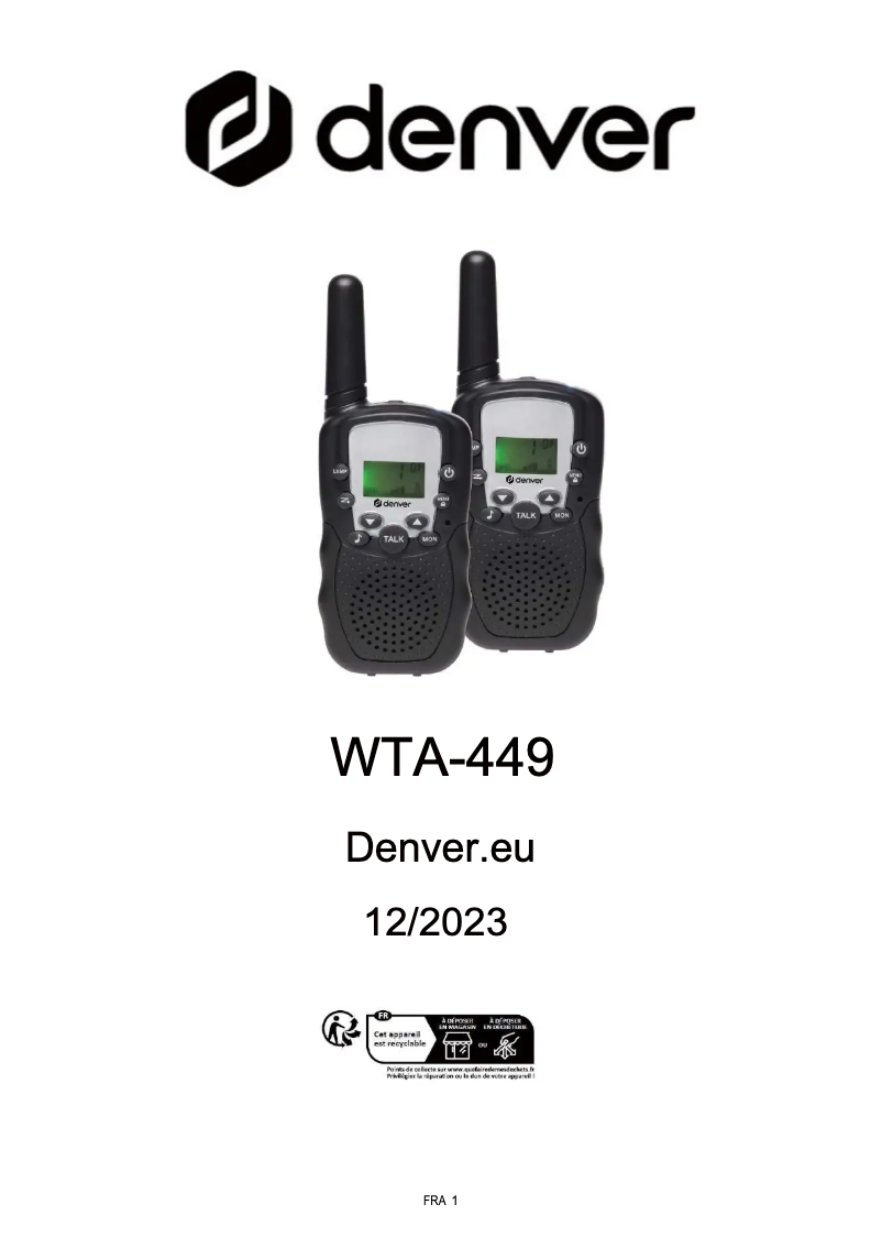 Page n°1 - Manuel utilisateur Denver WTA-449