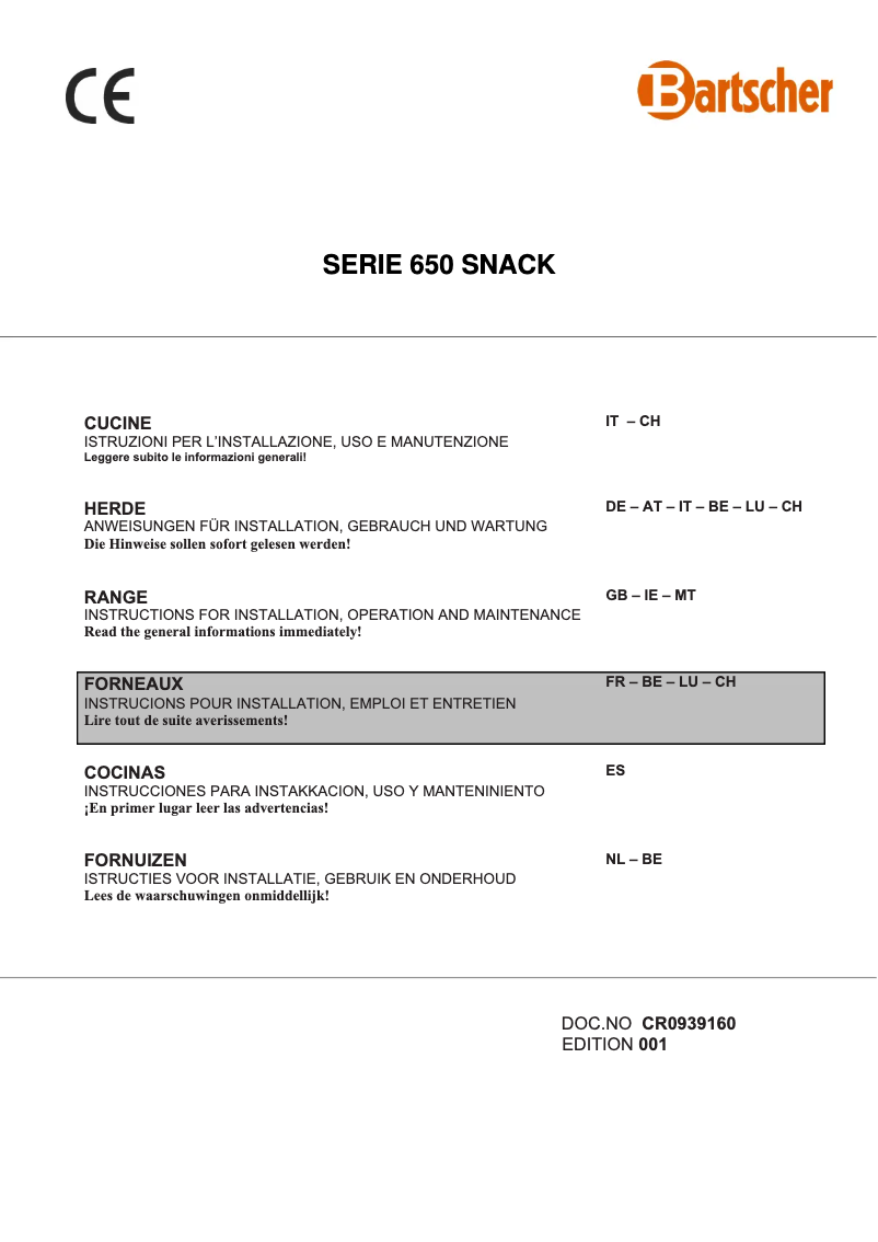 Page 1 de la notice Manuel utilisateur Bartscher Serie 650 Snack