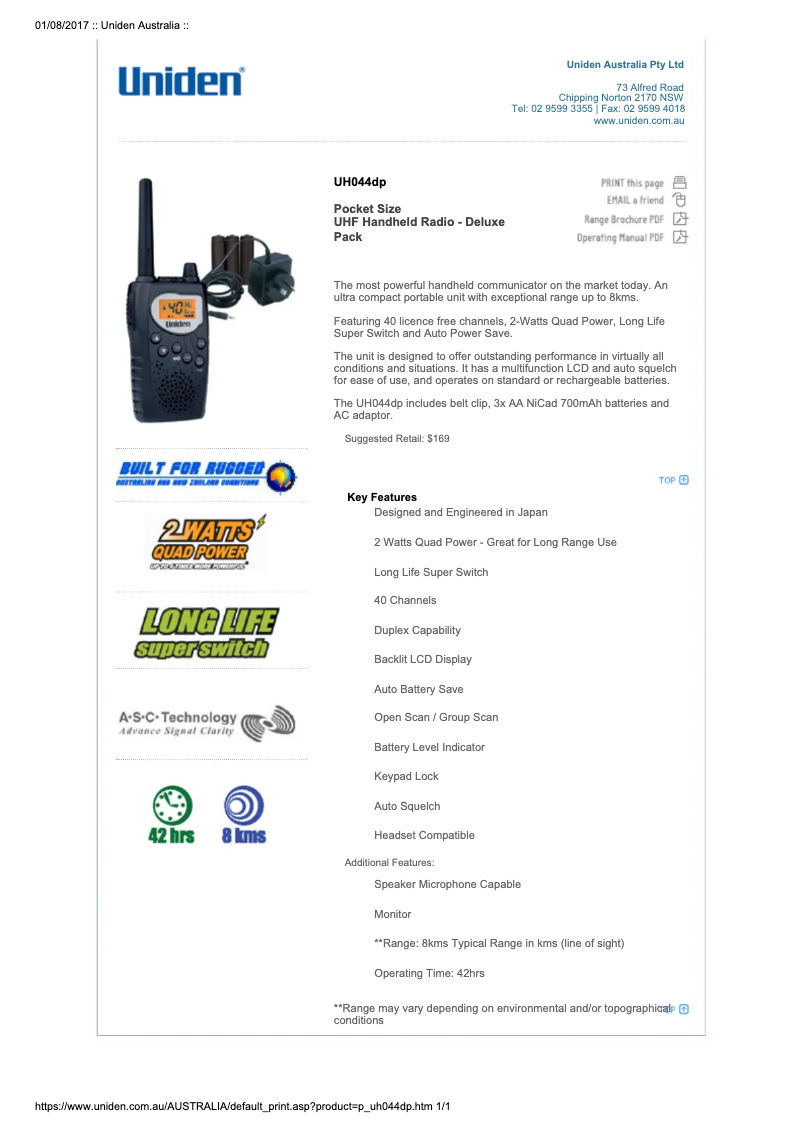 Image de la première page du manuel de l'appareil UH044DP