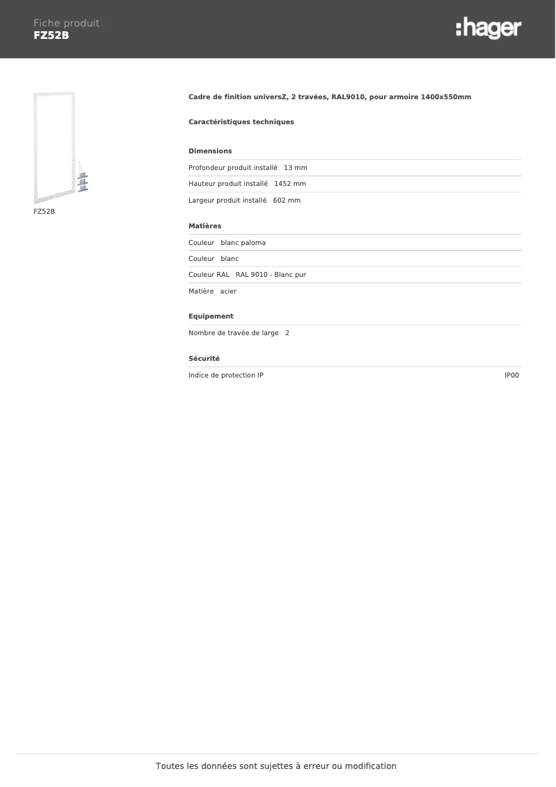Page n°1 - Manuel utilisateur Hager FZ52B