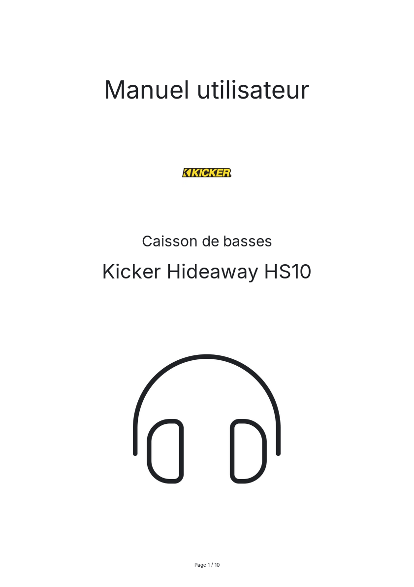 Page n°1 - Manuel utilisateur Kicker Hideaway HS10