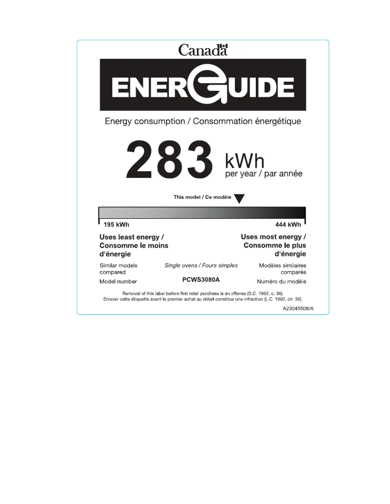 Page n°1 - Label énergétique Frigidaire PCWS3080AF