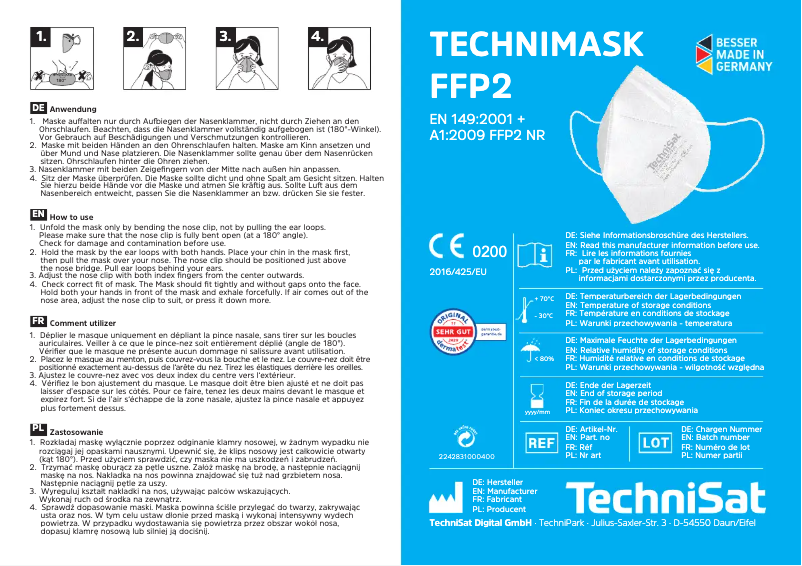 Page 1 de la notice Manuel utilisateur TechniSat Technimask FFP2