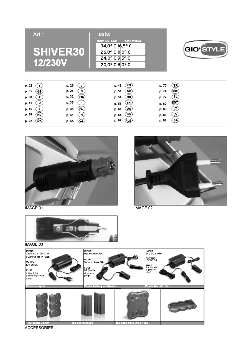 Page 1 de la notice Manuel utilisateur Gio’Style Shiver
