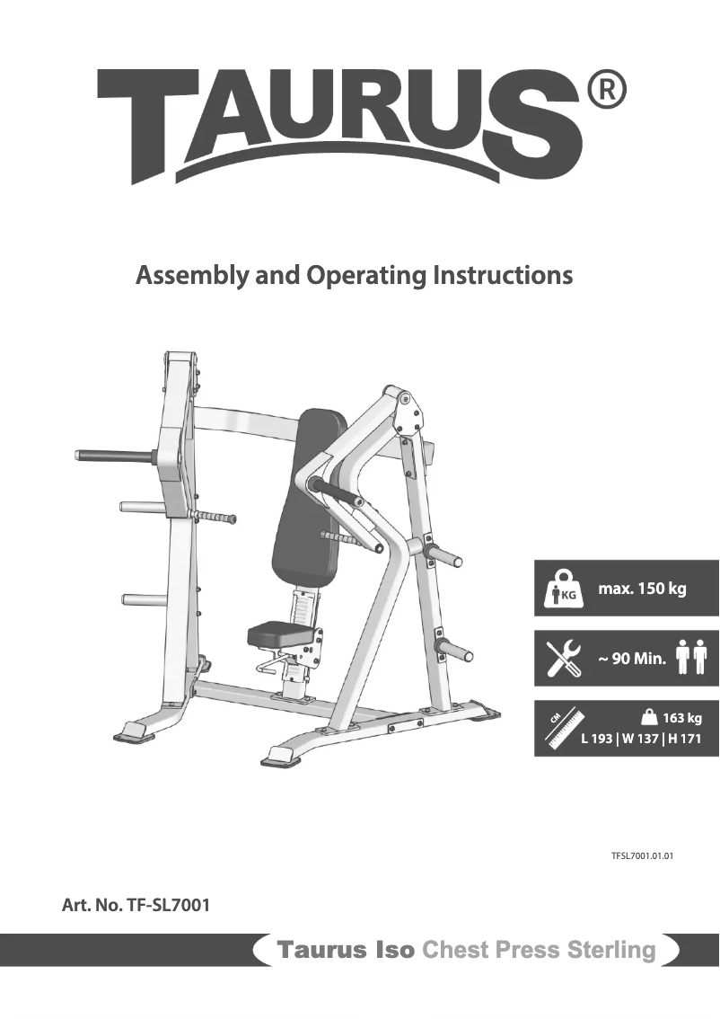 Page 1 de la notice Manuel utilisateur Taurus Iso Chest Press Sterling