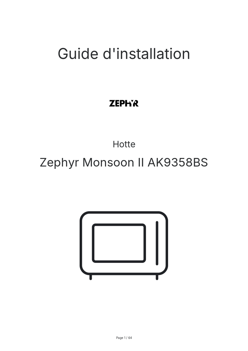 Page n°1 - Guide d'installation Zephyr Monsoon II AK9358BS