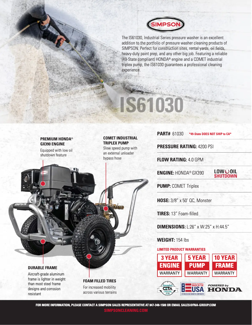 Page 1 de la notice Fiche technique Simpson IS61030-S