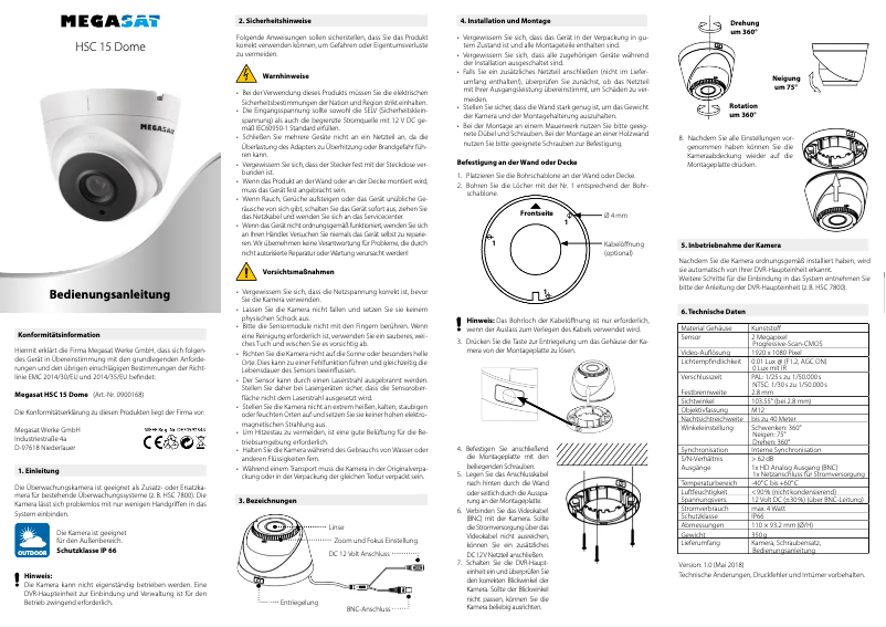 Imagen de la primera página del manual del dispositivo HSC 15 Dome