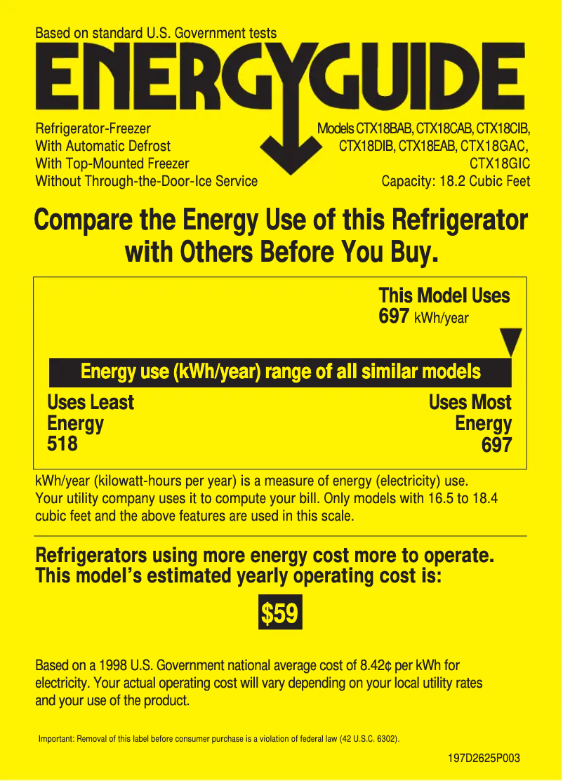 Page 1 de la notice Label énergétique Hotpoint CTX18GICAA