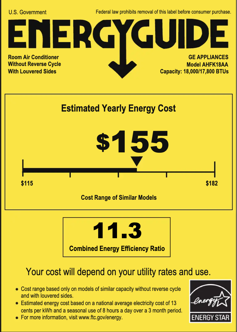 Page n°1 - Label énergétique GE AHFK18AA