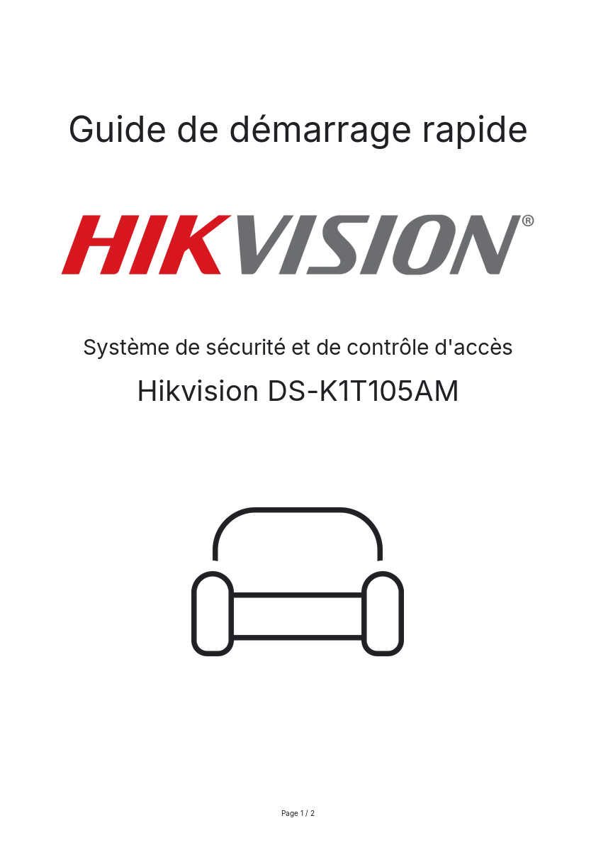 Image de la première page du manuel de l'appareil DS-K1T105AM