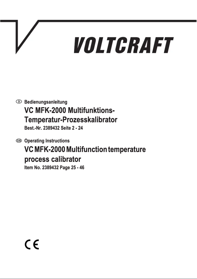 Page 1 de la notice Manuel utilisateur Voltcraft VC MFK-2000