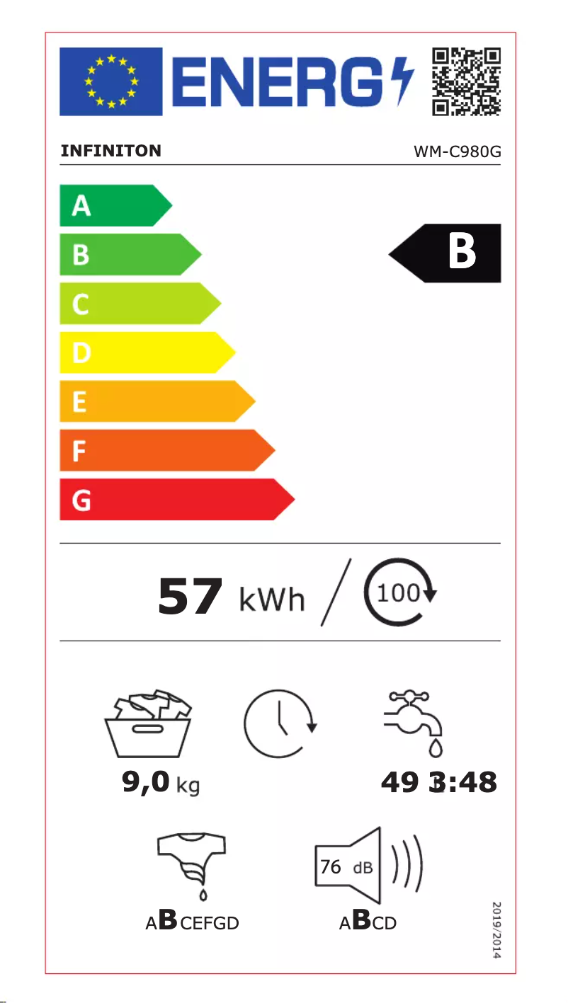 Page n°1 - Label énergétique Infiniton WM-C980G