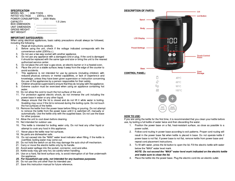 Page 1 de la notice Manuel utilisateur Imarflex IKW-715DS
