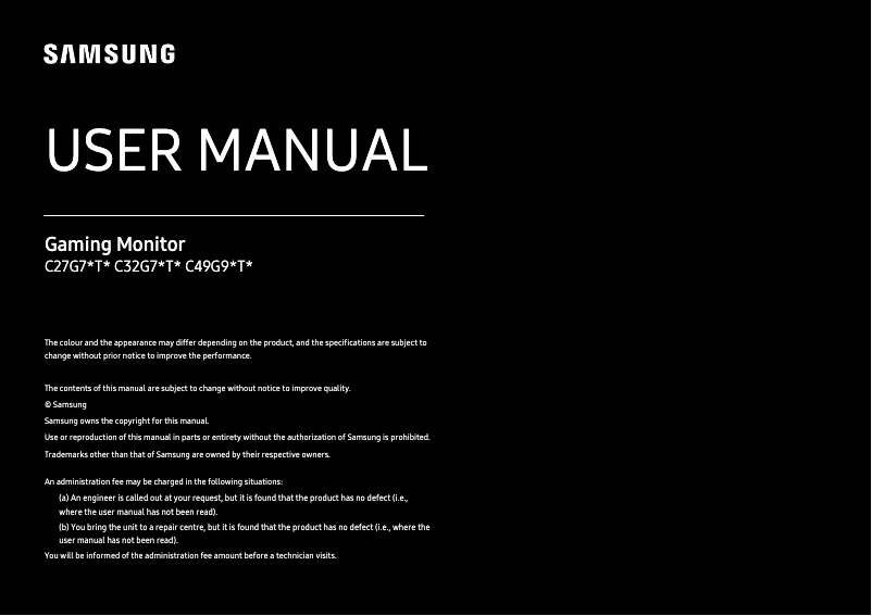 Page 1 de la notice Manuel utilisateur Samsung Odyssey C27G75T