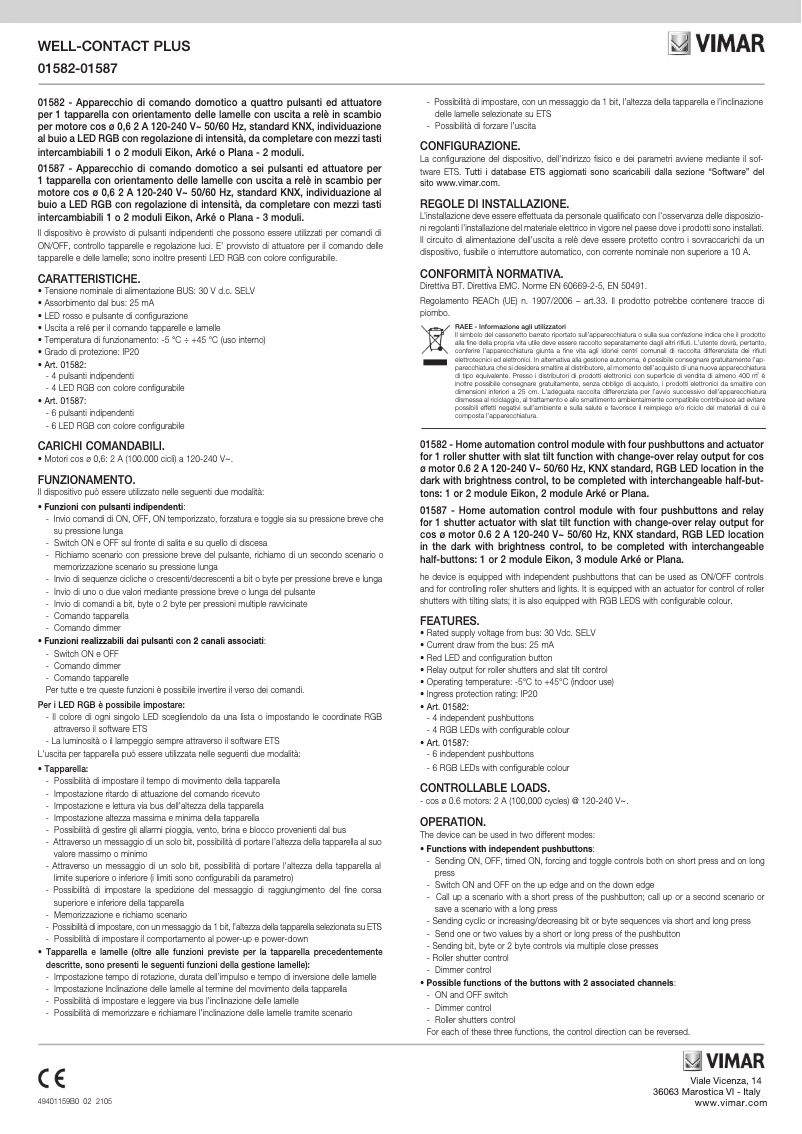 Page 1 de la notice Instructions / montage Vimar 01582