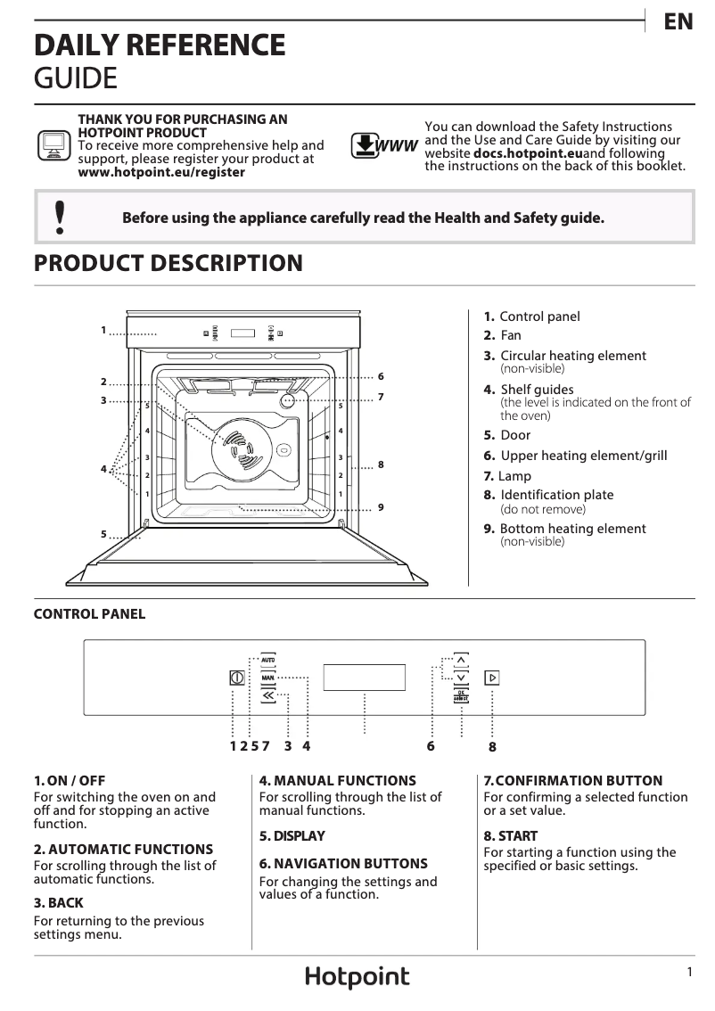 Page 1 de la notice Manuel utilisateur Hotpoint SI6 874 SH IX