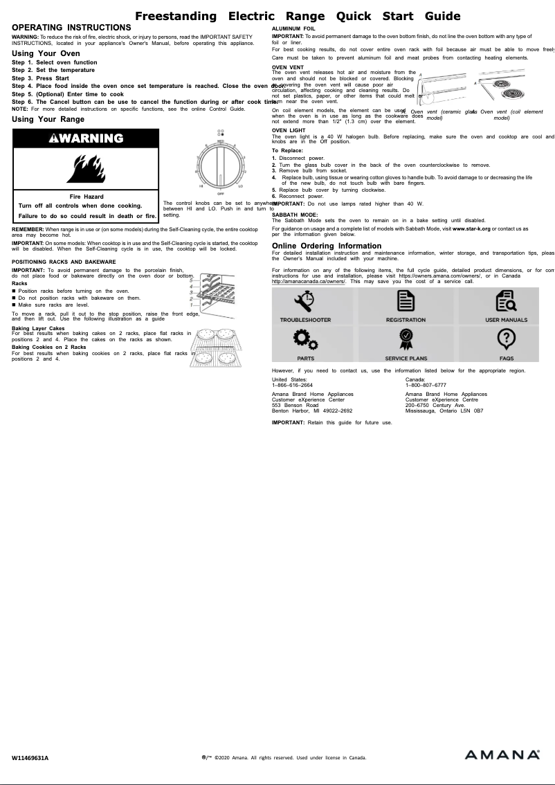 Page 1 de la notice Guide de démarrage rapide Amana AER6303MFS