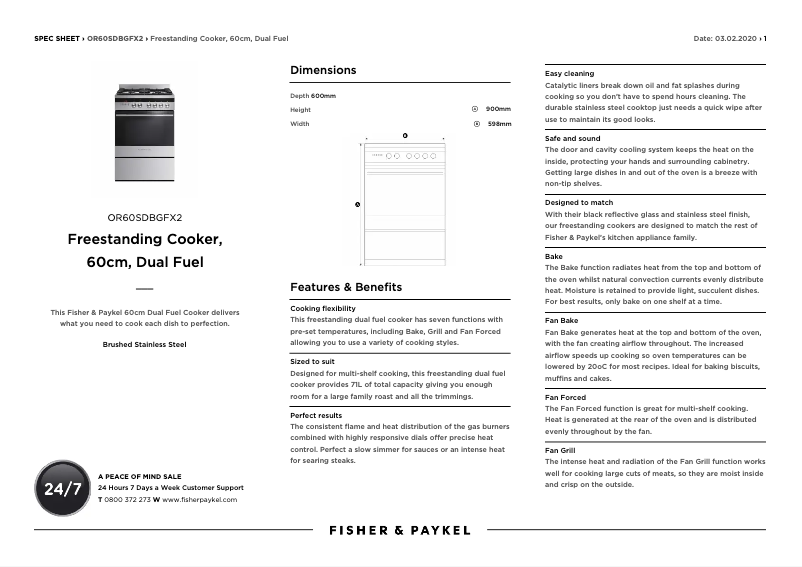 Page n°1 - Fiche technique Fisher & Paykel OR60SDBGFX2