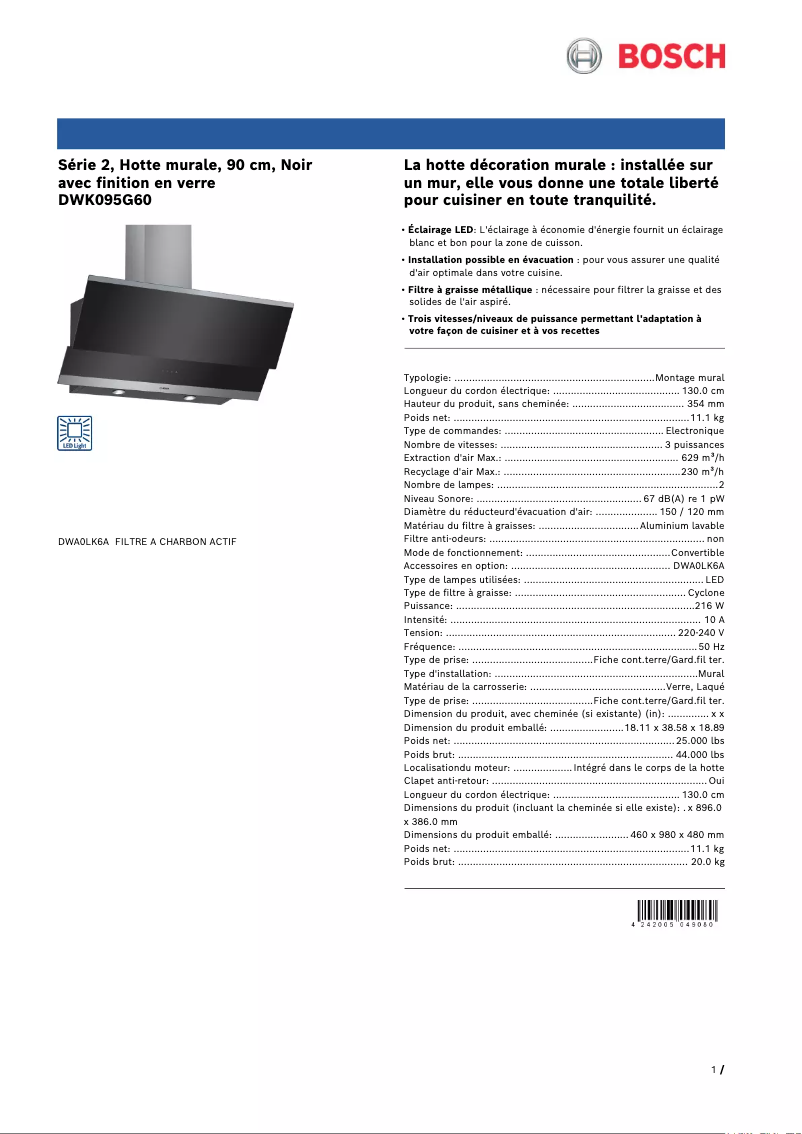 First page image of the manual for DWK095G60
