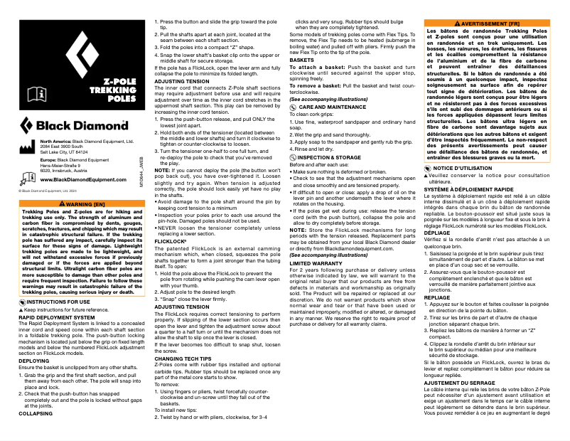 Page 1 de la notice Manuel utilisateur Black Diamond Distance Carbon FLZ