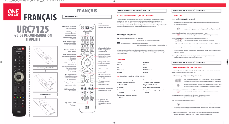 Image de la première page du manuel de l'appareil Evolve 2 URC 7125