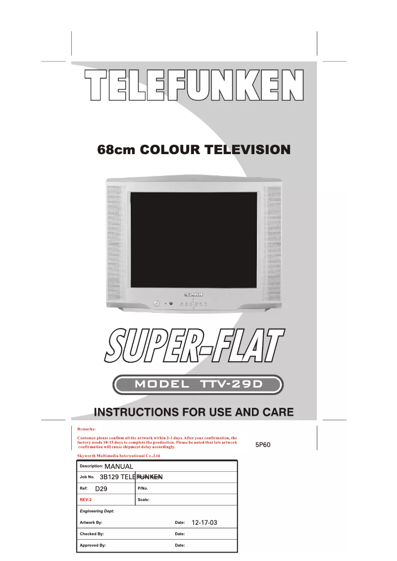Page n°1 - Manuel utilisateur Telefunken TTV-29D