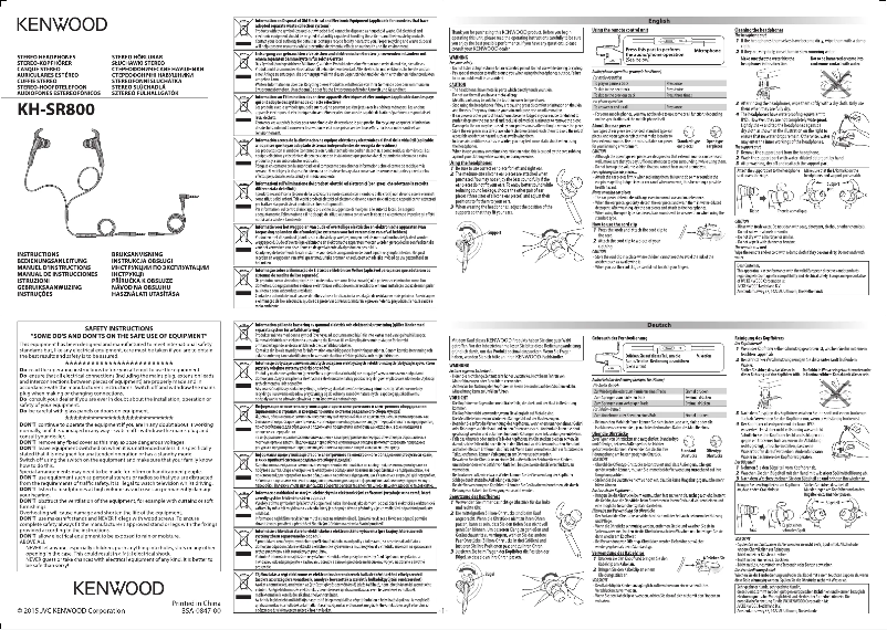 Page 1 de la notice Manuel utilisateur Kenwood KH-SR800