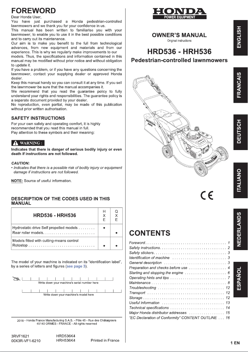 Image de la première page du manuel de l'appareil HRH 536 HX