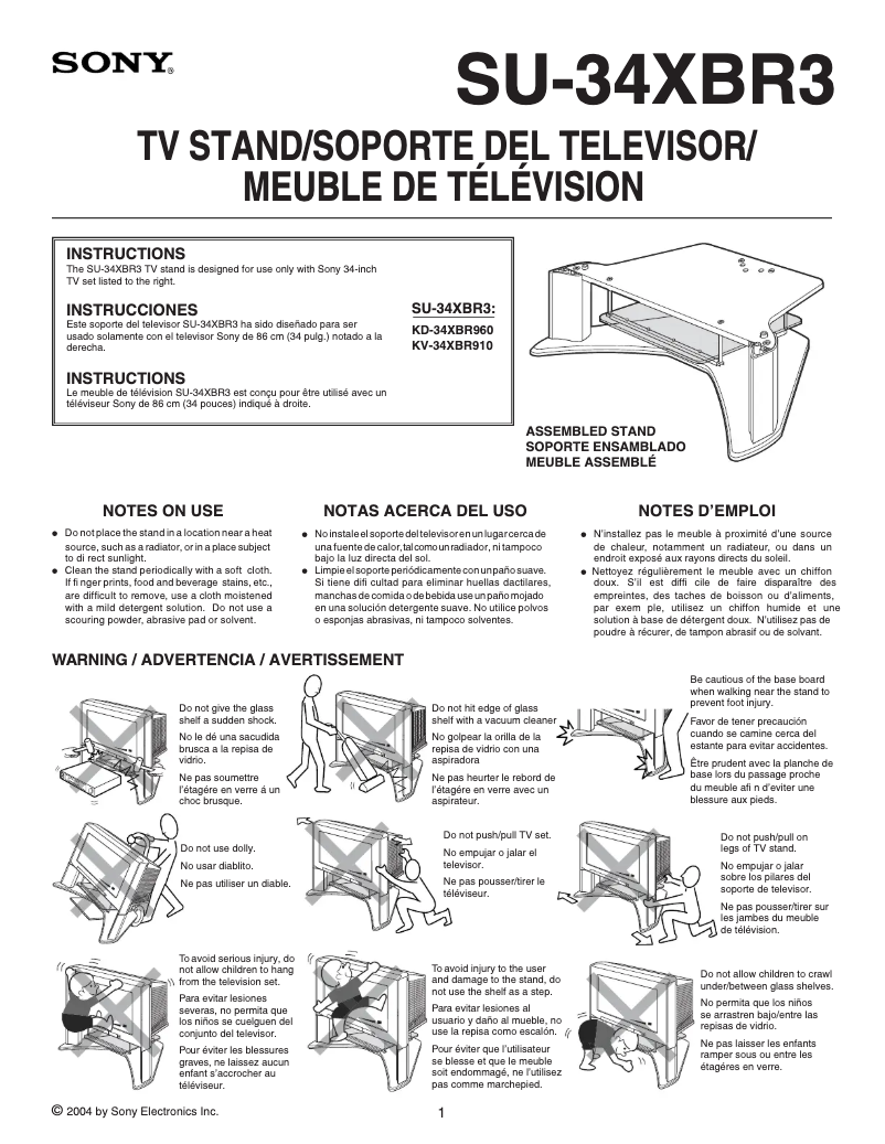 Page 1 de la notice Manuel utilisateur Sony KV-34XBR910