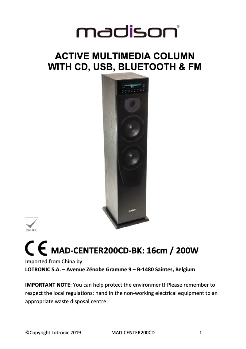 Image de la première page du manuel de l'appareil MAD-CENTER200CD-BK