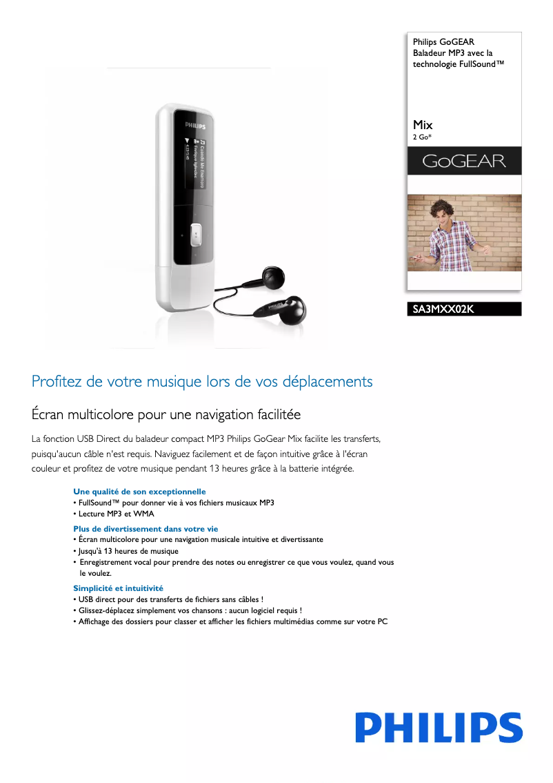 Image de la première page du manuel de l'appareil GoGear SA3MXX02K